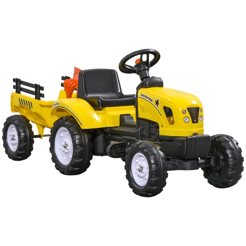 Pedal Tractor with Trailer, Tools & Horn, 3+ Years Metal Frame - Black and Yellow - Image 2