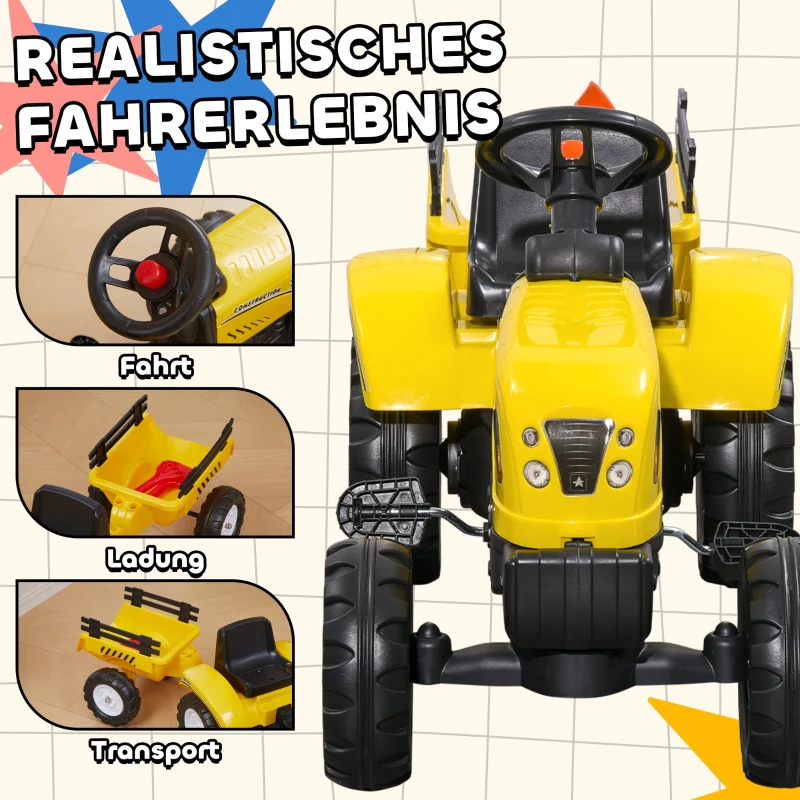 Pedal Tractor with Trailer, Tools & Horn, 3+ Years Metal Frame - Black and Yellow - Image 3