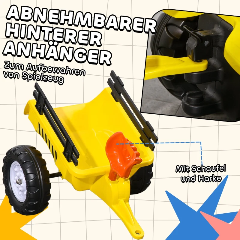 Pedal Tractor with Trailer, Tools & Horn, 3+ Years Metal Frame - Black and Yellow - Image 4