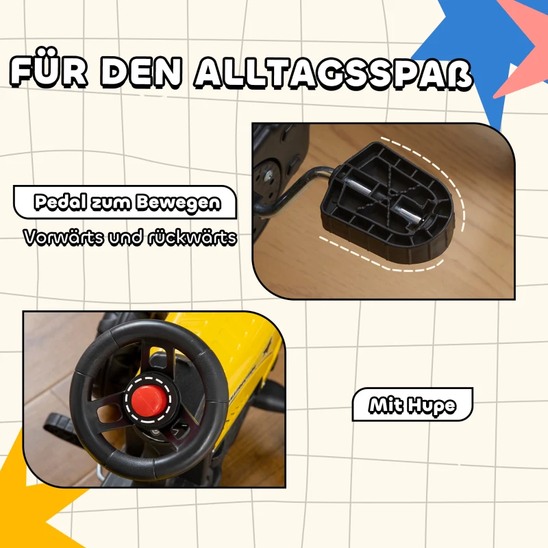 Pedal Tractor with Trailer, Tools & Horn, 3+ Years Metal Frame - Black and Yellow - Image 5