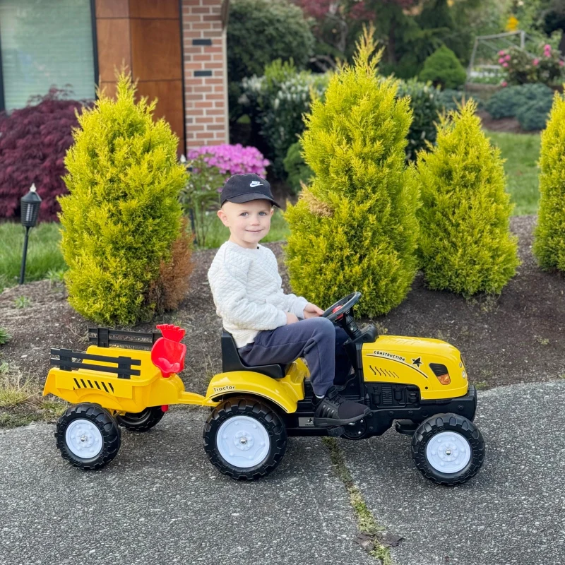 Pedal Tractor with Trailer, Tools & Horn, 3+ Years Metal Frame - Black and Yellow - Image 7