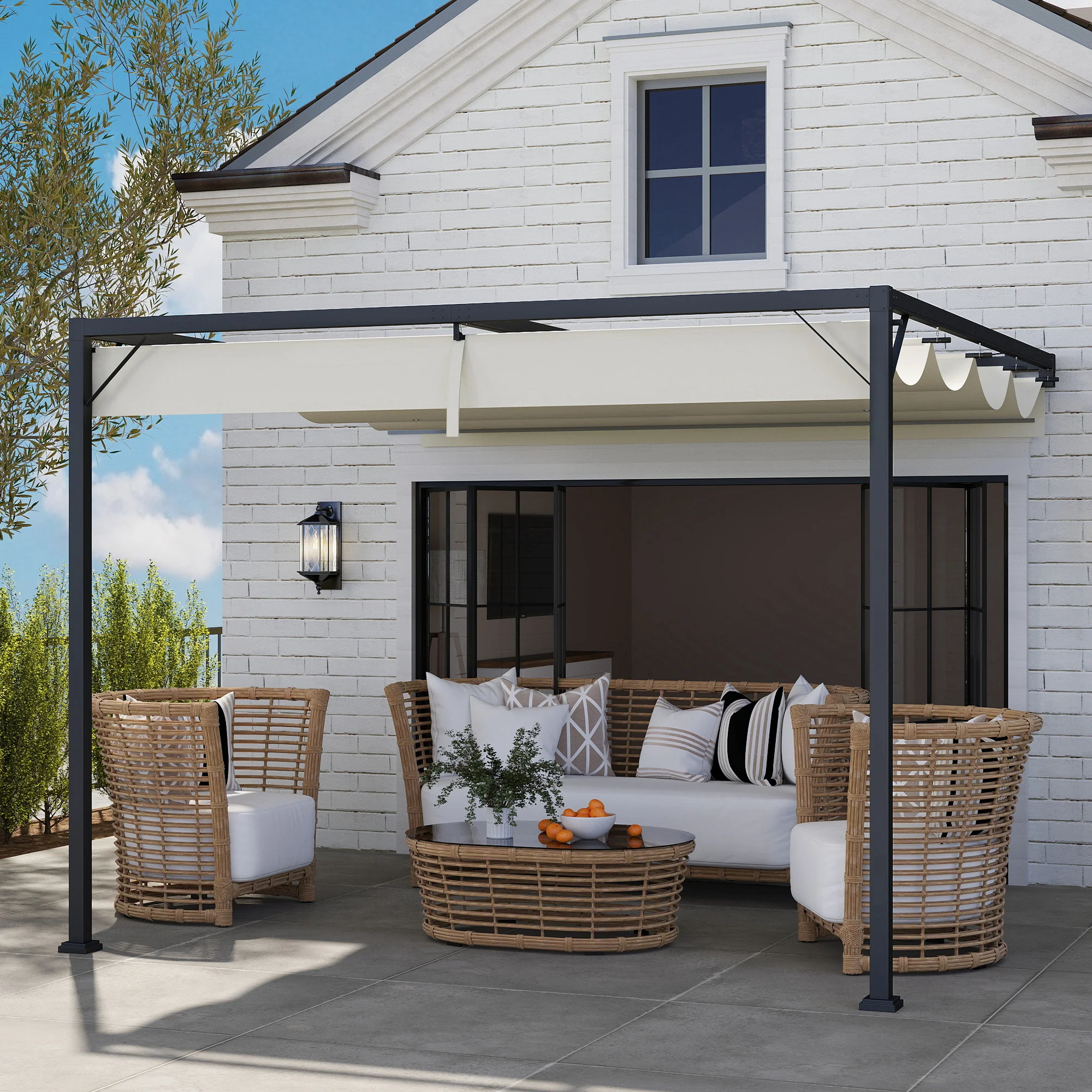 Pergola 3x3m Sliding Canopy Cream White - Image 8