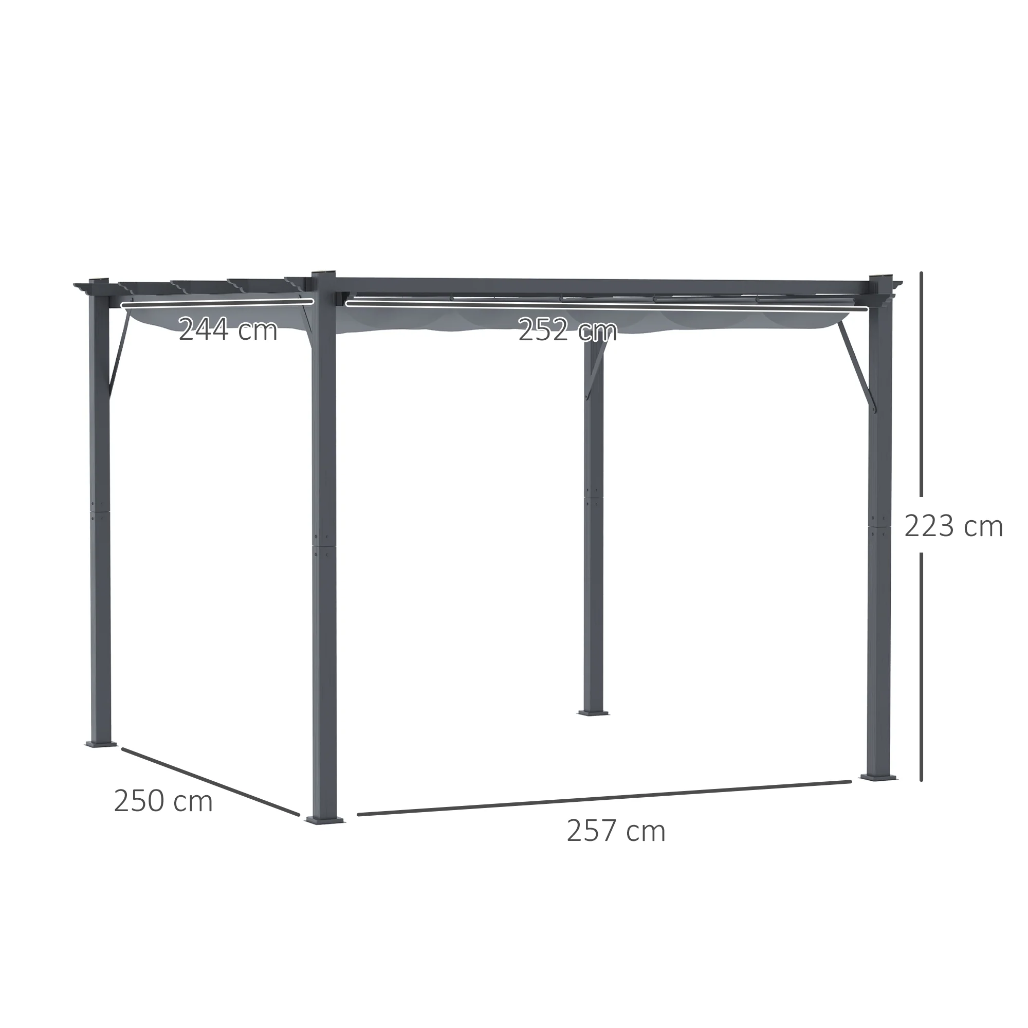 Pergola Pavilion Patio Cover with Sliding Roof, Garden, Aluminum, Charcoal Gray and Dark Gray, 3x3x2.23m - Image 3