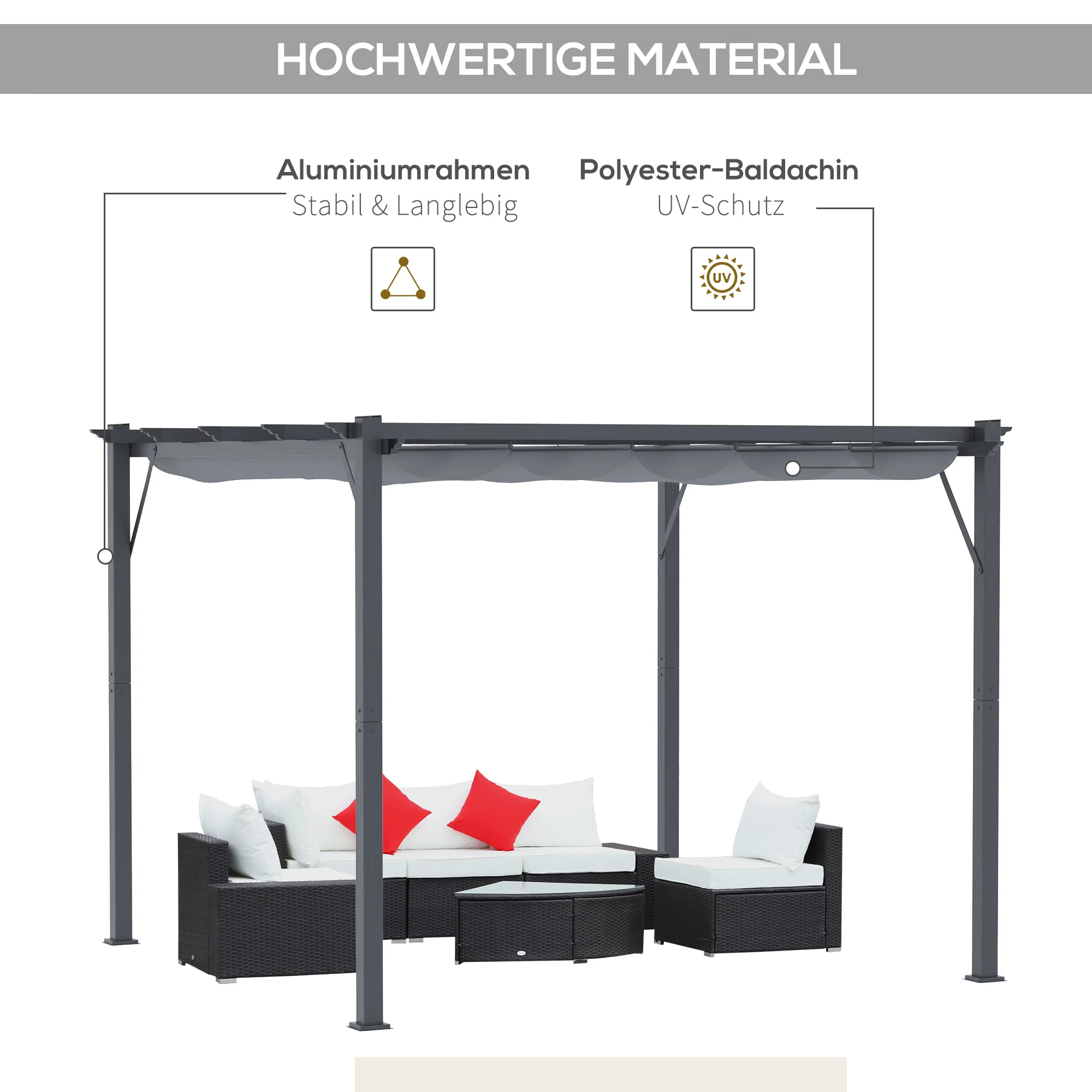 Pergola Pavilion Patio Cover with Sliding Roof, Garden, Aluminum, Charcoal Gray and Dark Gray, 3x3x2.23m - Image 5