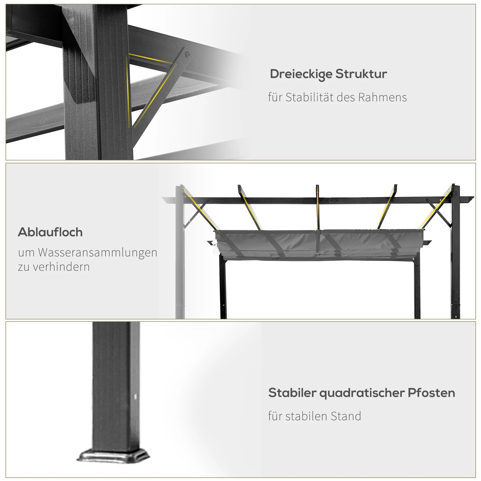 Pergola Pavilion Patio Cover with Sliding Roof, Garden, Aluminum, Charcoal Gray and Dark Gray, 3x3x2.23m - Image 6
