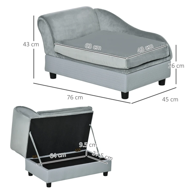 Pet Sofa Chair, with Storage & Cushion, Light Grey - Image 3