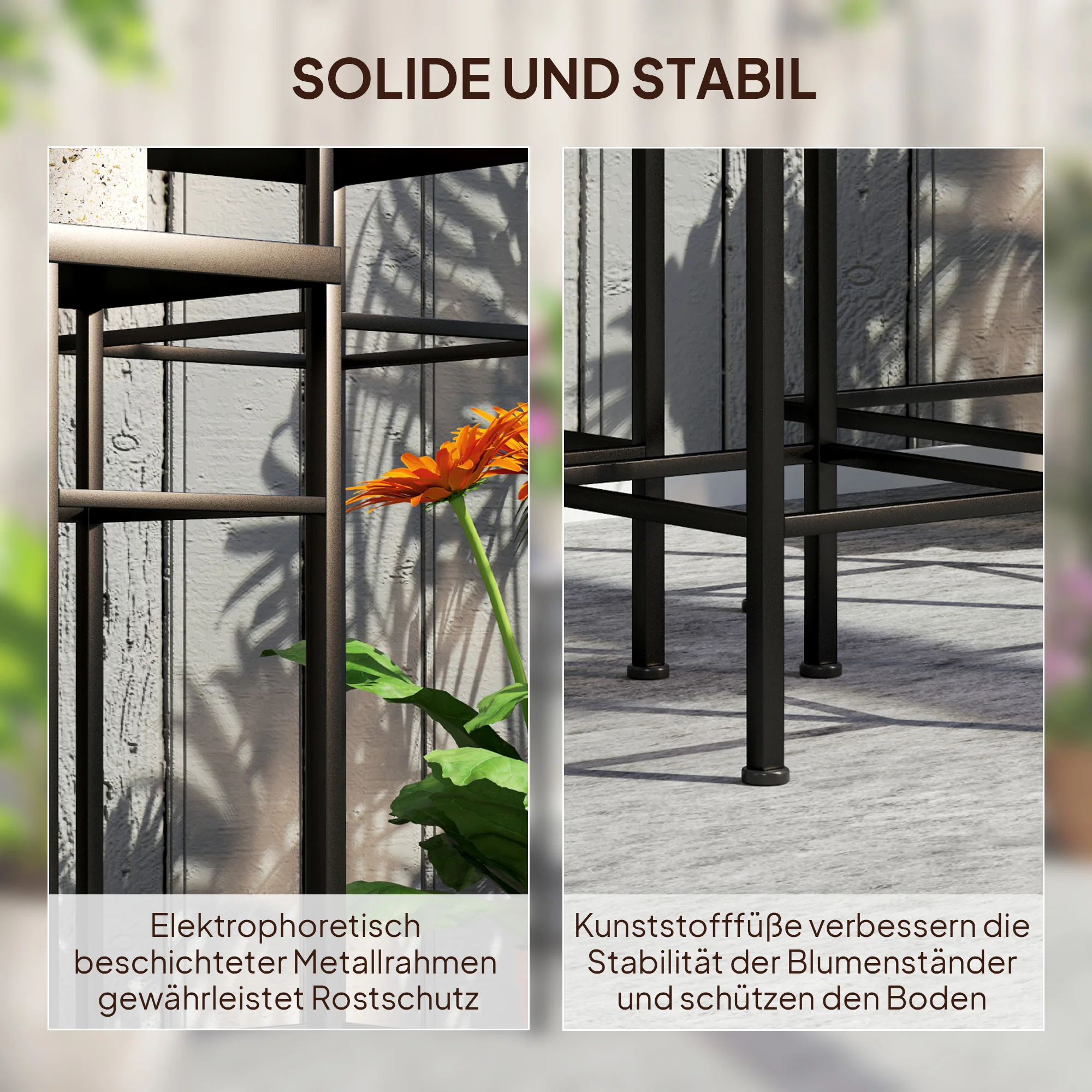 Plant Stands, Set of 3, 71cm Tall, Metal, Blue+White - Image 6