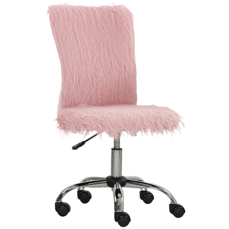 Plush Office Desk Chair Armless Swivel Adjustable Height Pink - Image 2