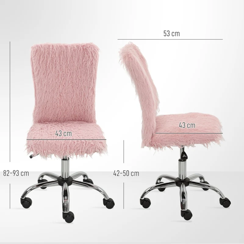 Plush Office Desk Chair Armless Swivel Adjustable Height Pink - Image 3