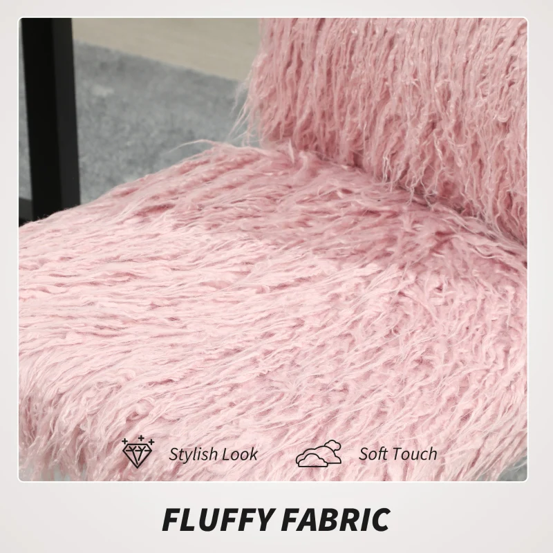 Plush Office Desk Chair Armless Swivel Adjustable Height Pink - Image 4