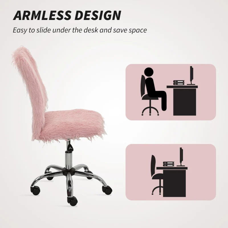 Plush Office Desk Chair Armless Swivel Adjustable Height Pink - Image 7