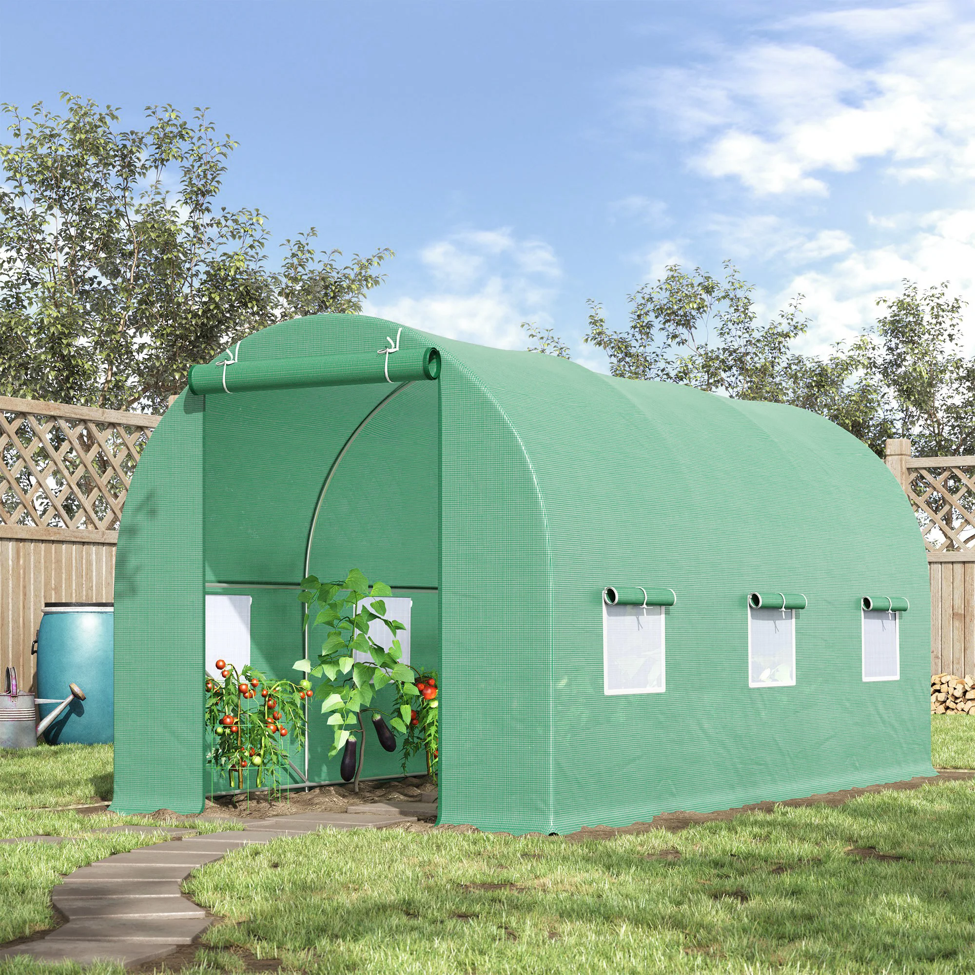 Polytunnel Greenhouse/Tomato Greenhouse with Window 445x190x200cm, Green