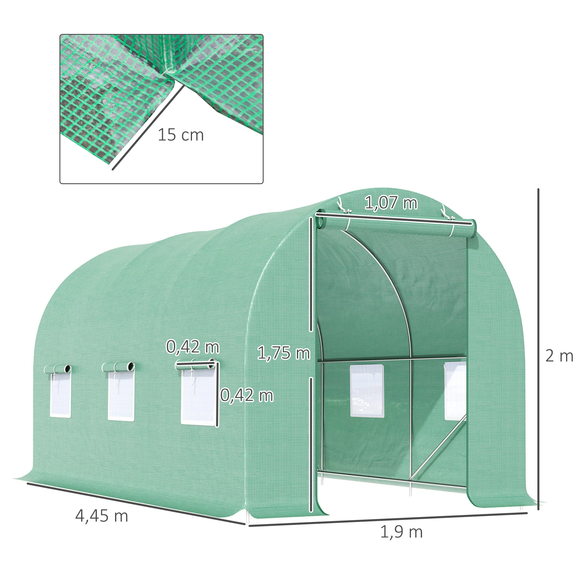 Polytunnel Greenhouse/Tomato Greenhouse with Window 445x190x200cm, Green - Image 3