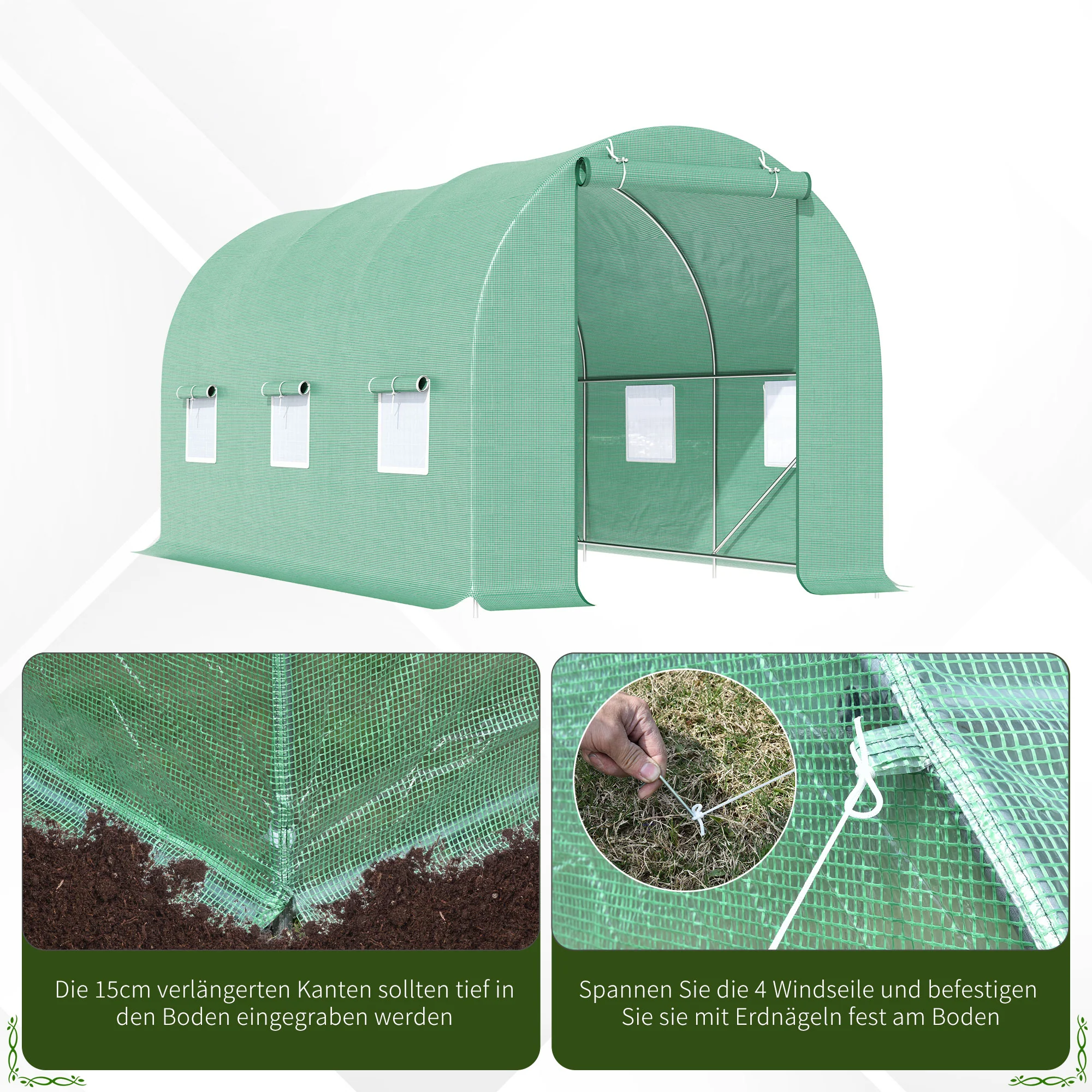 Polytunnel Greenhouse/Tomato Greenhouse with Window 445x190x200cm, Green - Image 6