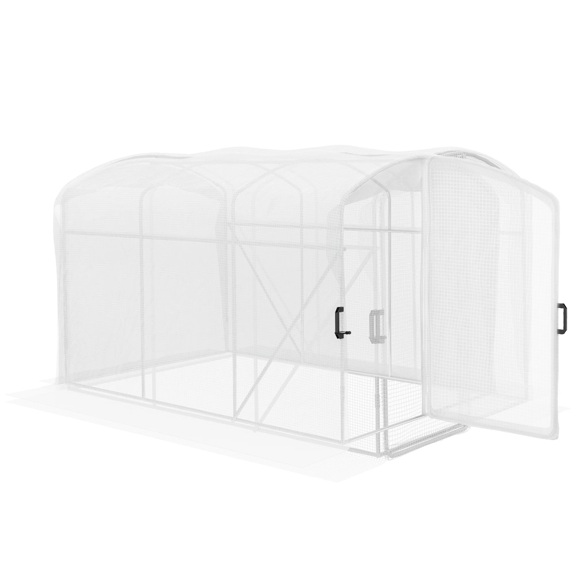 Polytunnel Greenhouse Walk-in Grow House, Door, Galvanised Steel Frame, 2 x 3 x 2m, White - Image 2