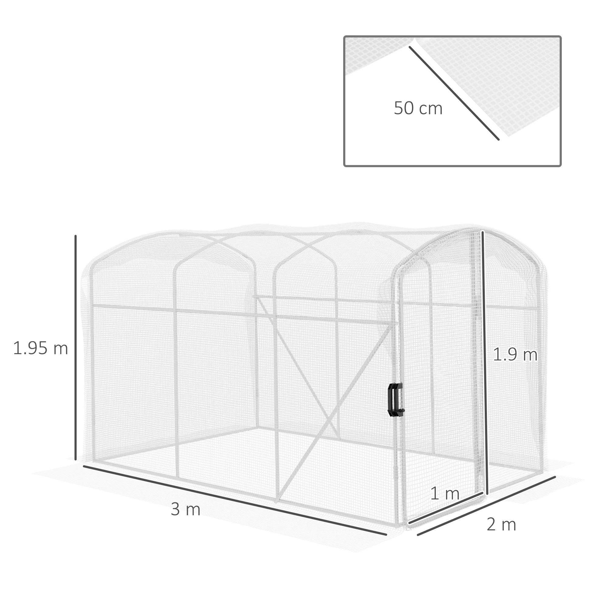 Polytunnel Greenhouse Walk-in Grow House, Door, Galvanised Steel Frame, 2 x 3 x 2m, White - Image 3