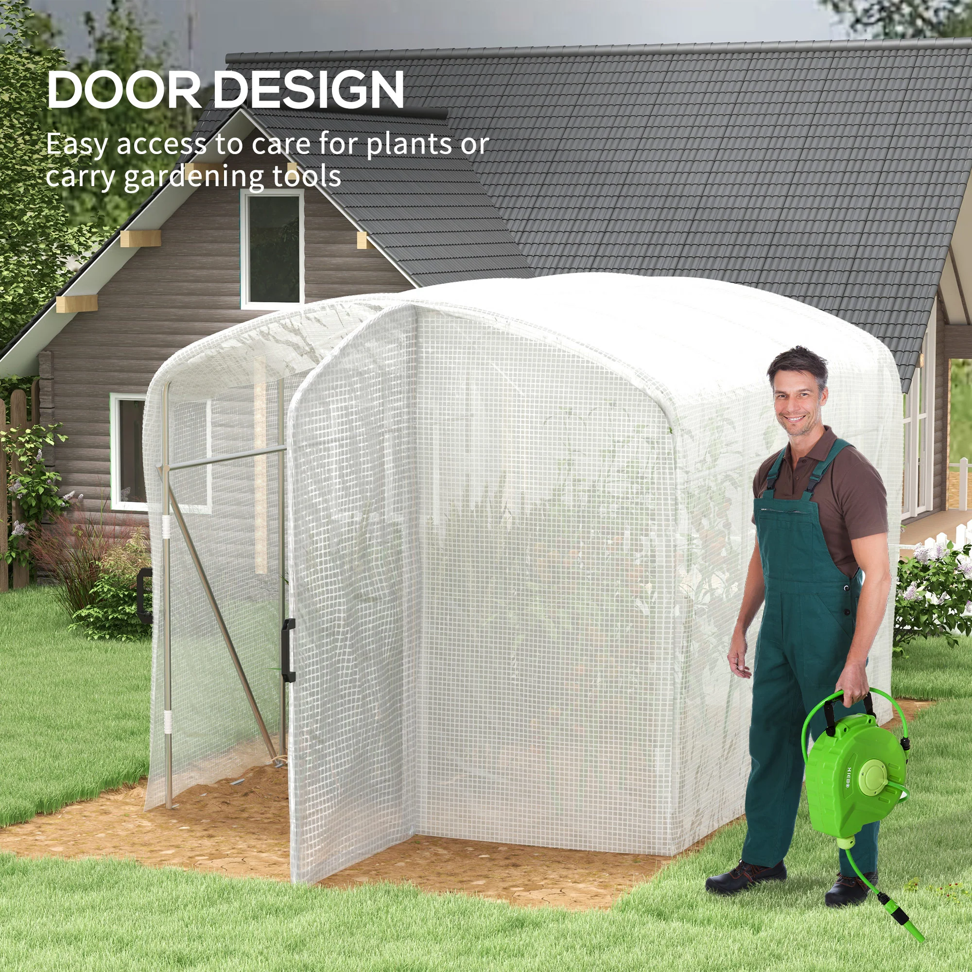Polytunnel Greenhouse Walk-in Grow House, Door, Galvanised Steel Frame, 2 x 3 x 2m, White - Image 5