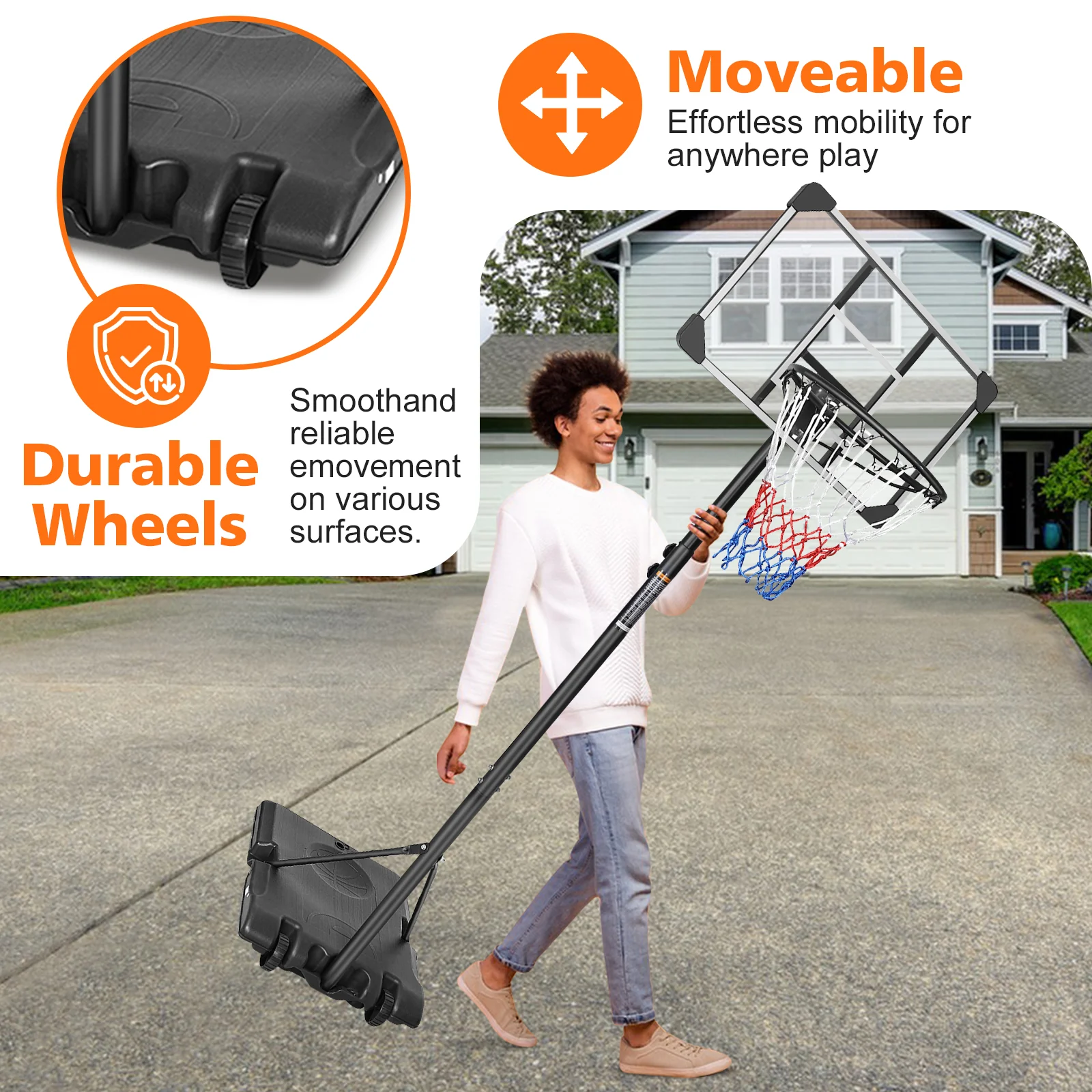 Portable Basketball Hoop 170-213cm Adjustable Height 71.1cm Shatterproof Backboard Wheels Outdoor/Indoor - Image 6
