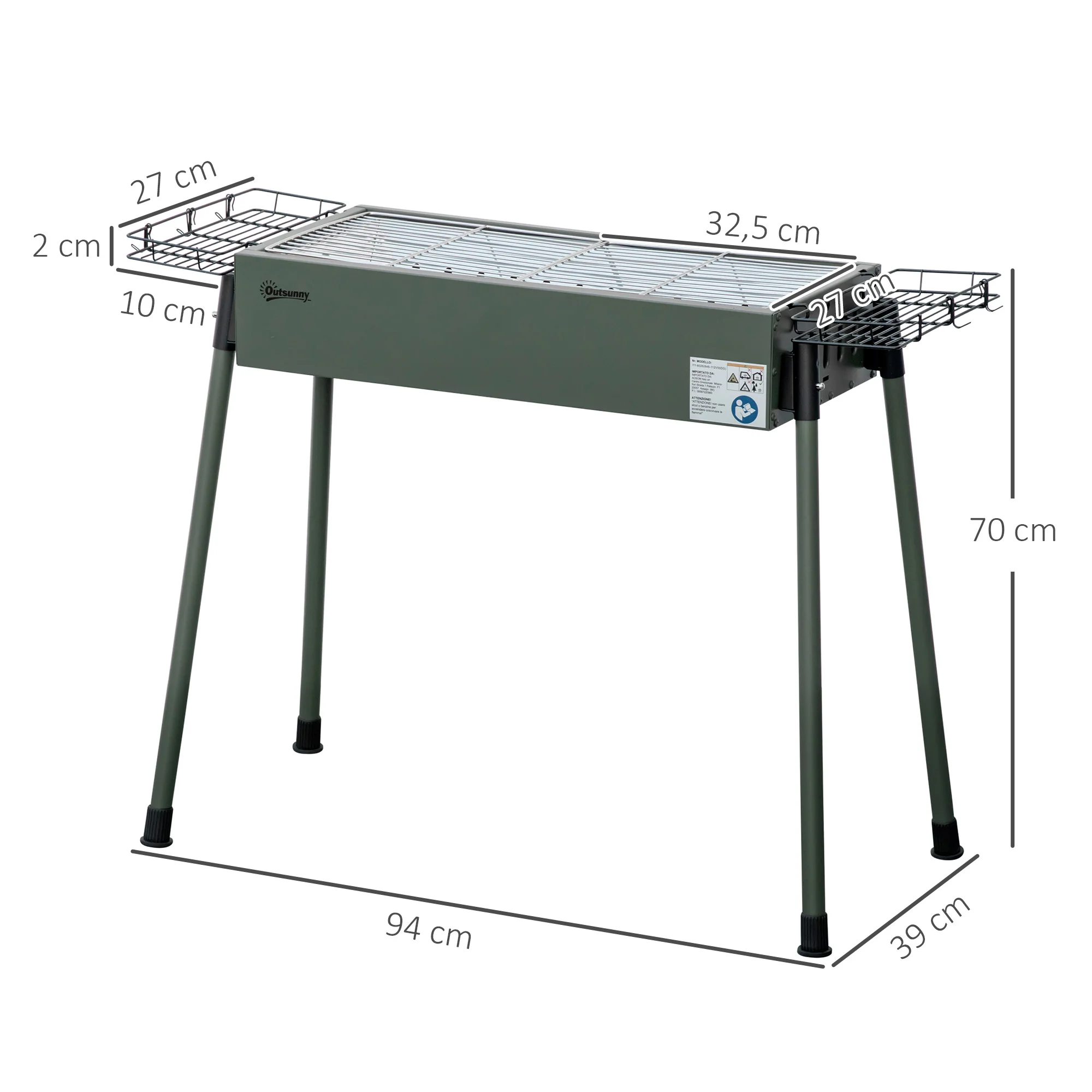 Portable Charcoal BBQ Grill with Seasoning Baskets and Hooks, Stainless Steel - Image 3