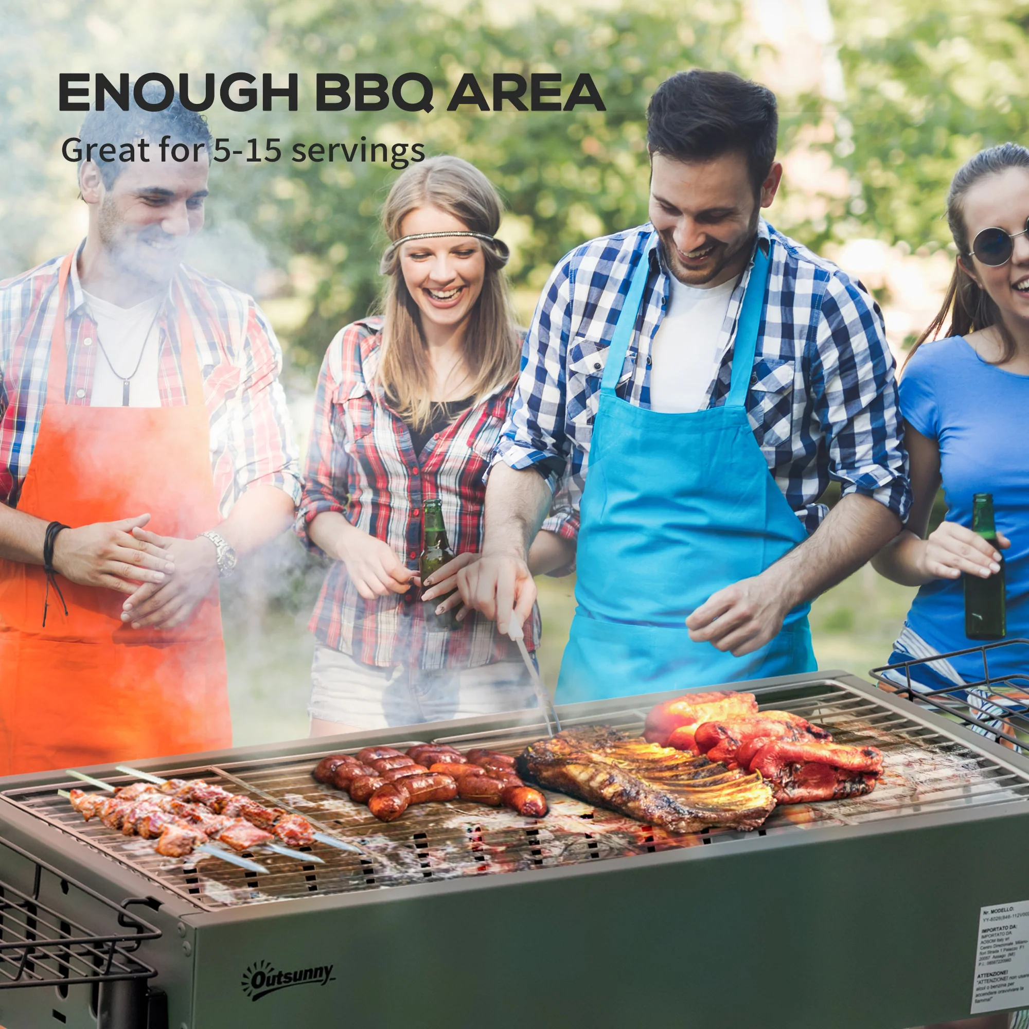 Portable Charcoal BBQ Grill with Seasoning Baskets and Hooks, Stainless Steel - Image 5