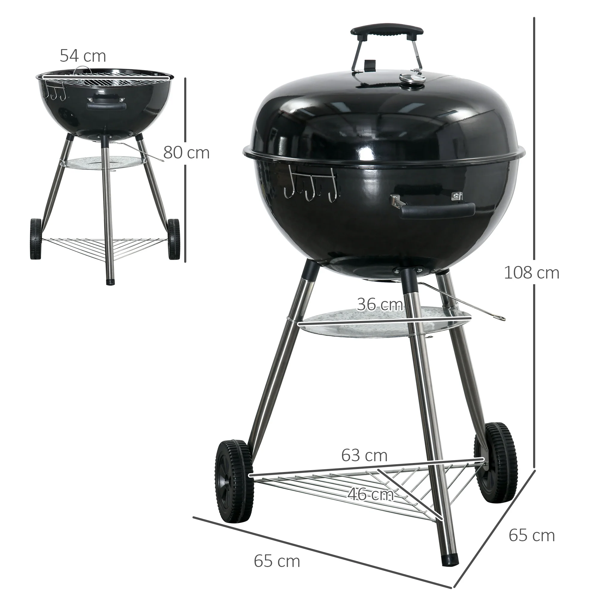 Portable Kettle Charcoal Grill, Black - Image 3