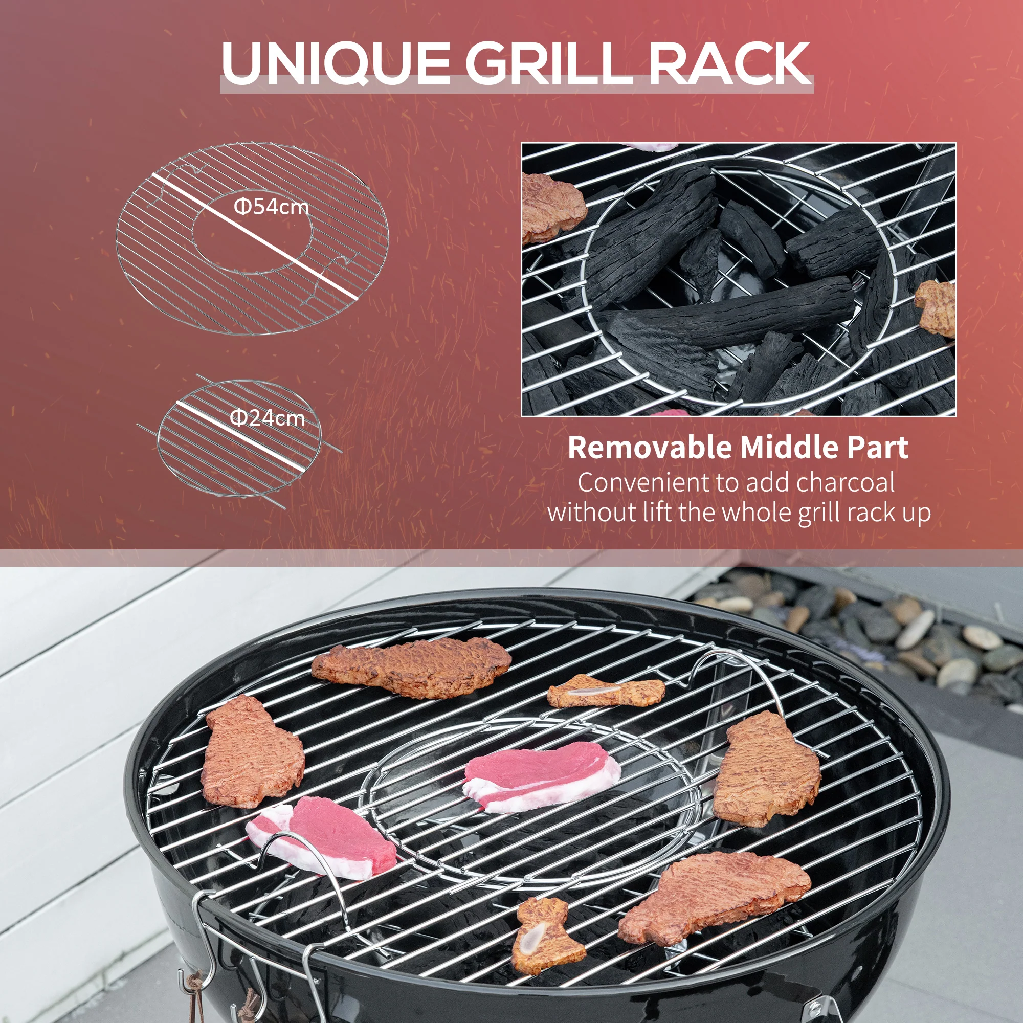 Portable Kettle Charcoal Grill, Black - Image 4