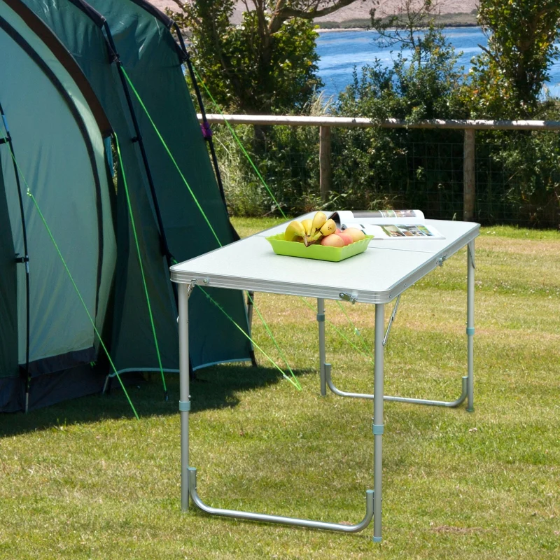 Portable Table, Foldable Adjustable Height, White Aluminum