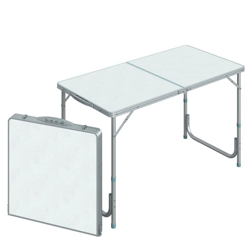 Portable Table, Foldable Adjustable Height, White Aluminum - Image 2