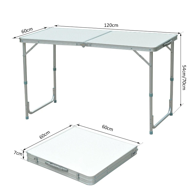 Portable Table, Foldable Adjustable Height, White Aluminum - Image 3