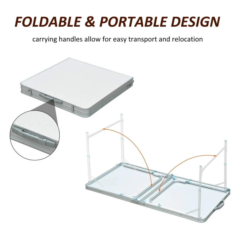 Portable Table, Foldable Adjustable Height, White Aluminum - Image 5