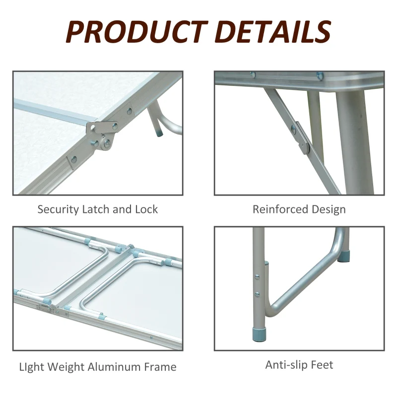 Portable Table, Foldable Adjustable Height, White Aluminum - Image 6