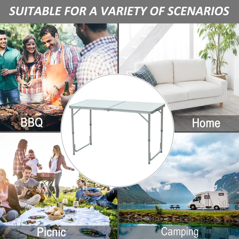 Portable Table, Foldable Adjustable Height, White Aluminum - Image 7
