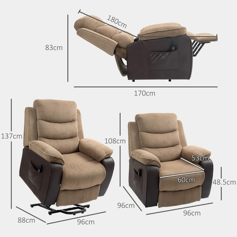 Power Lift Recliner Chair for Elderly Oversized Electric Riser and Recliner Brown - Image 3