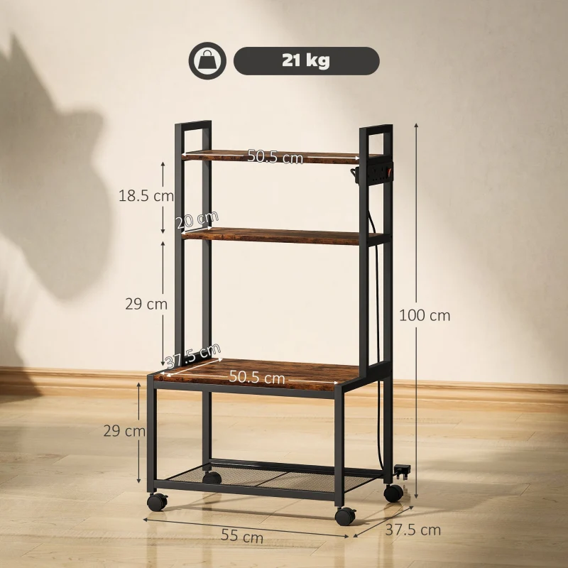 Printer Stand, 4-Tier with Power Outlets and Wheels, Rustic Brown - Image 3