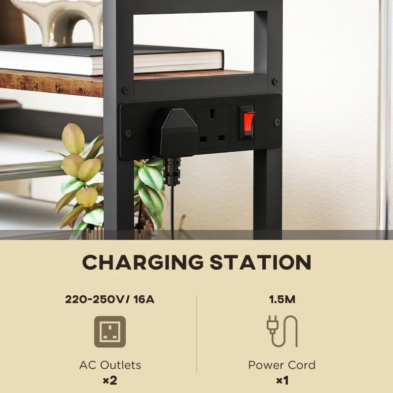 Printer Stand, 4-Tier with Power Outlets and Wheels, Rustic Brown - Image 4