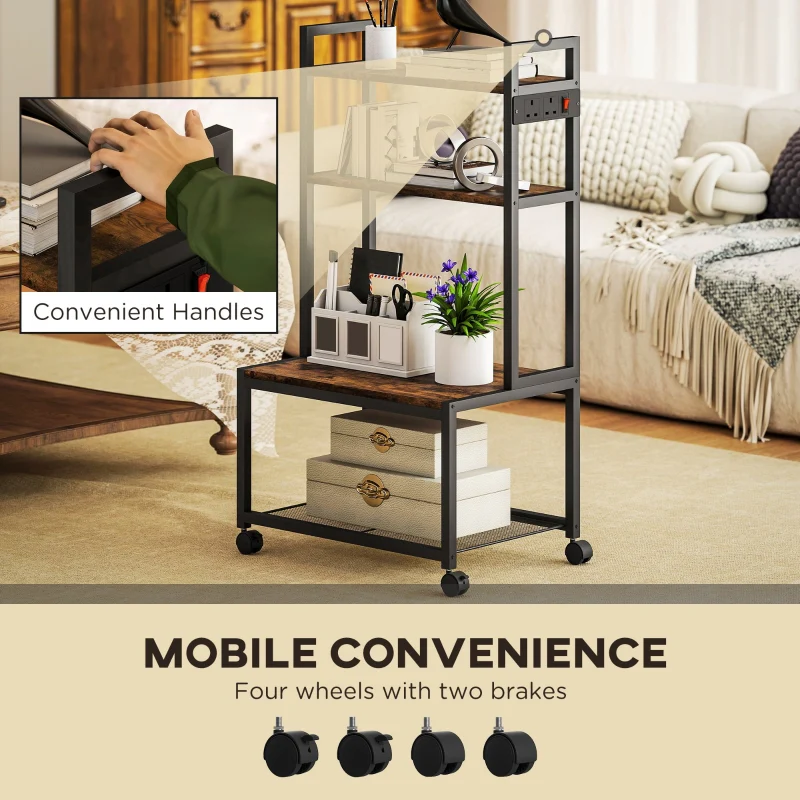 Printer Stand, 4-Tier with Power Outlets and Wheels, Rustic Brown - Image 6
