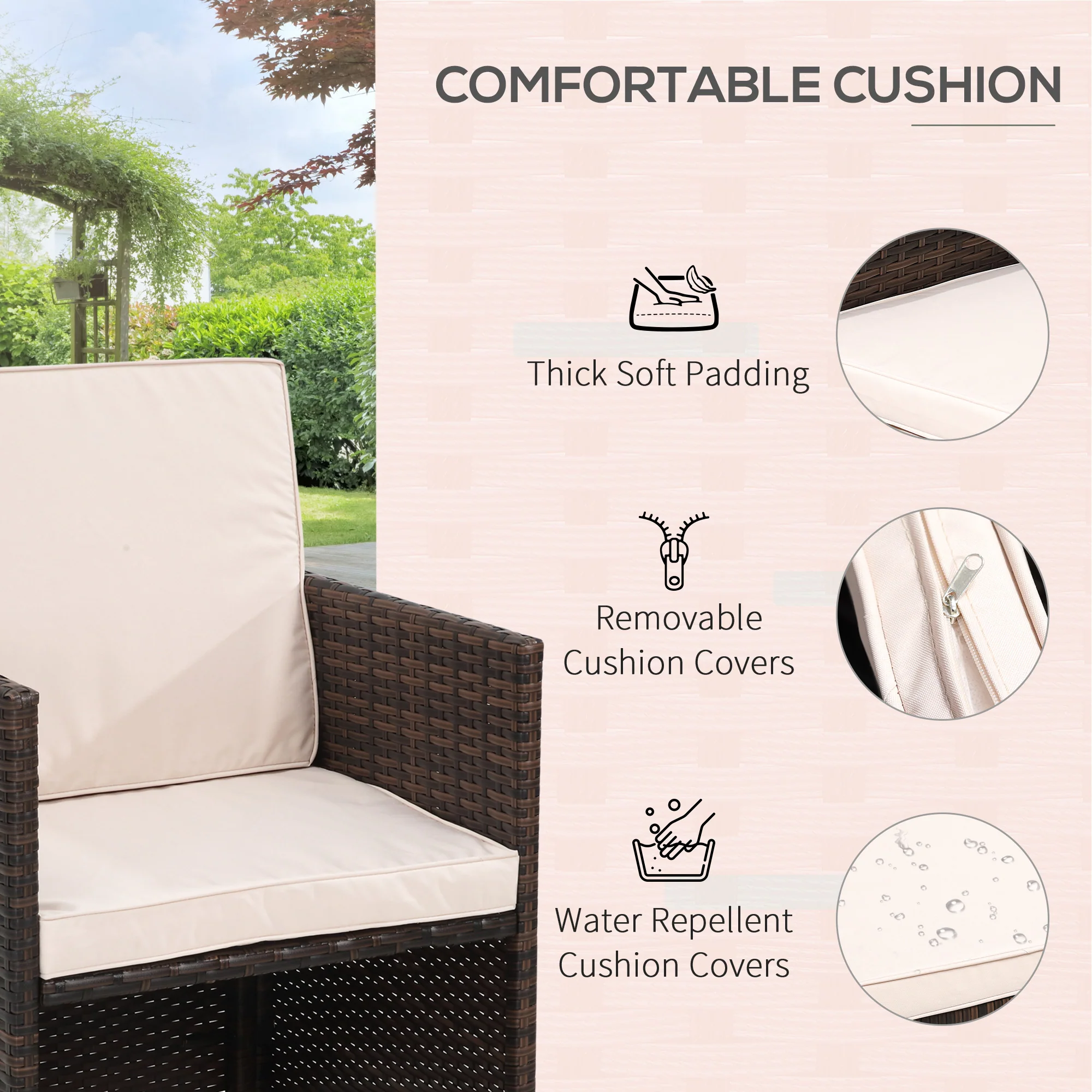 Rattan Cube Garden Furniture Set, 8 Seater Dining Set with Square Glass Top Table, Brown Rattan - Image 4