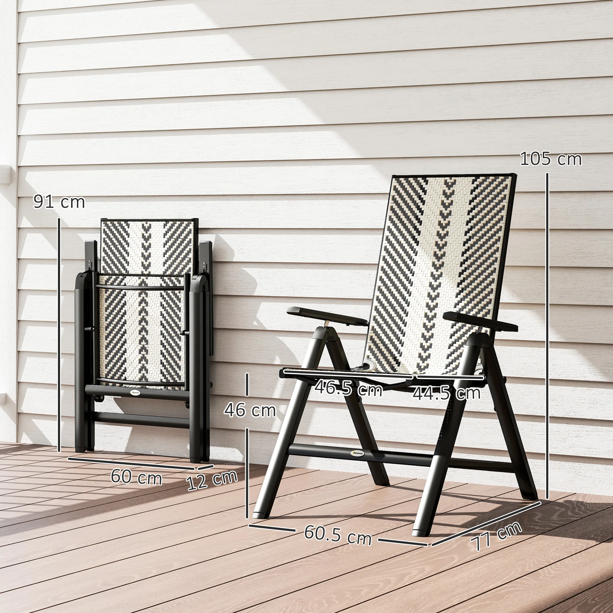 Rattan Garden Chairs Reclining Black - Image 3