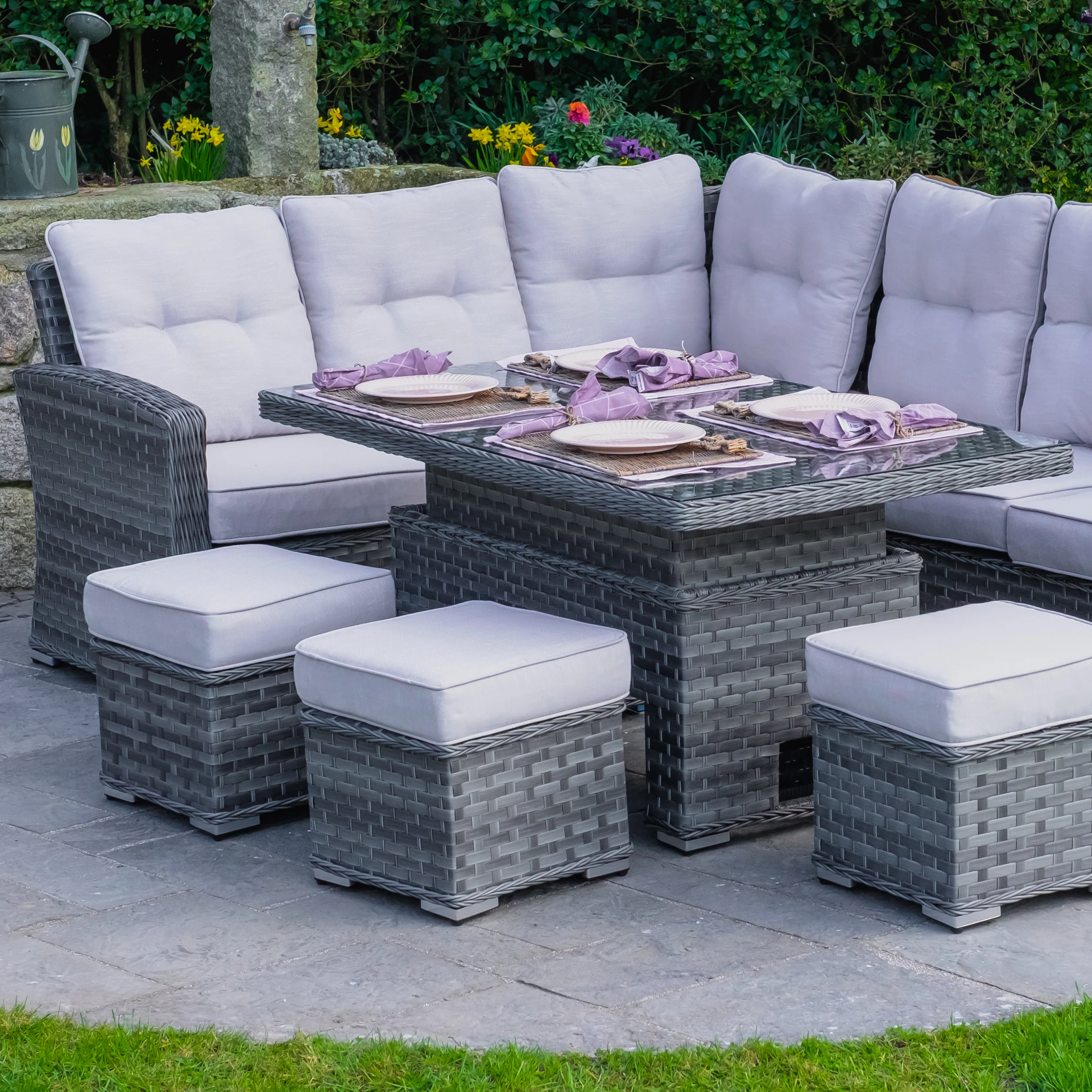 Ravenna - Corner Sofa Set with Rectangular Rising Table (Grey) - Image 2