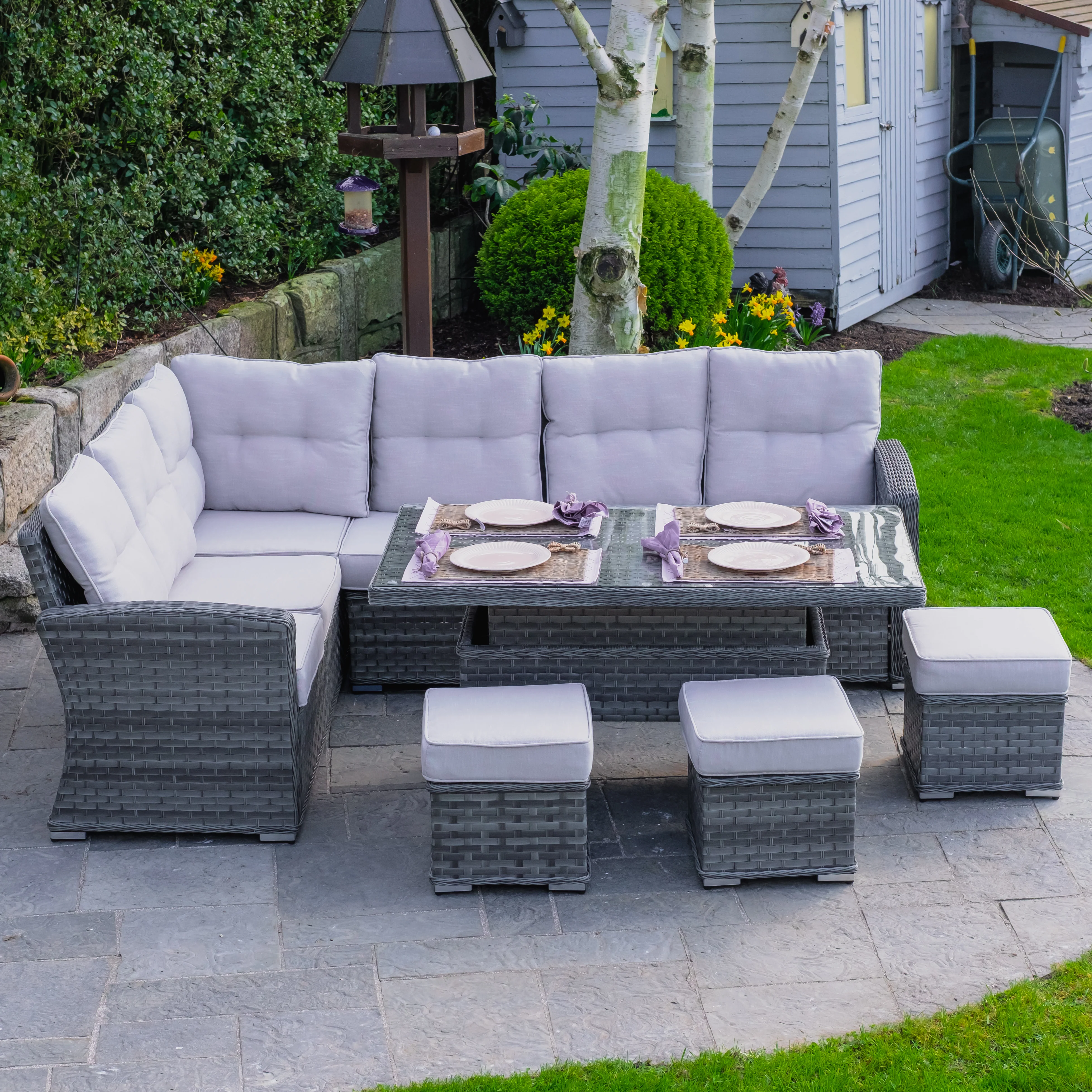 Ravenna - Corner Sofa Set with Rectangular Rising Table (Grey) - Image 3