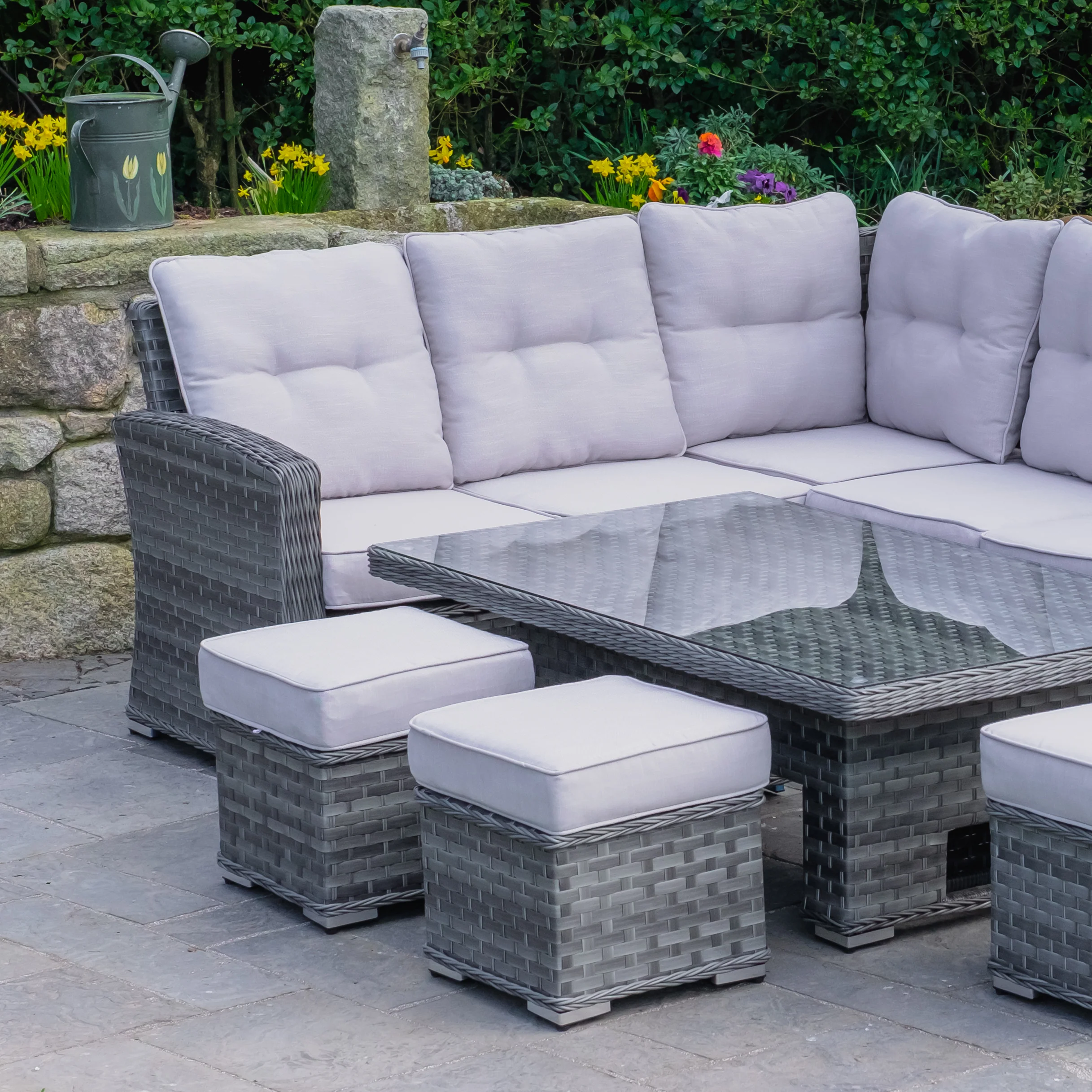 Ravenna - Corner Sofa Set with Rectangular Rising Table (Grey) - Image 4
