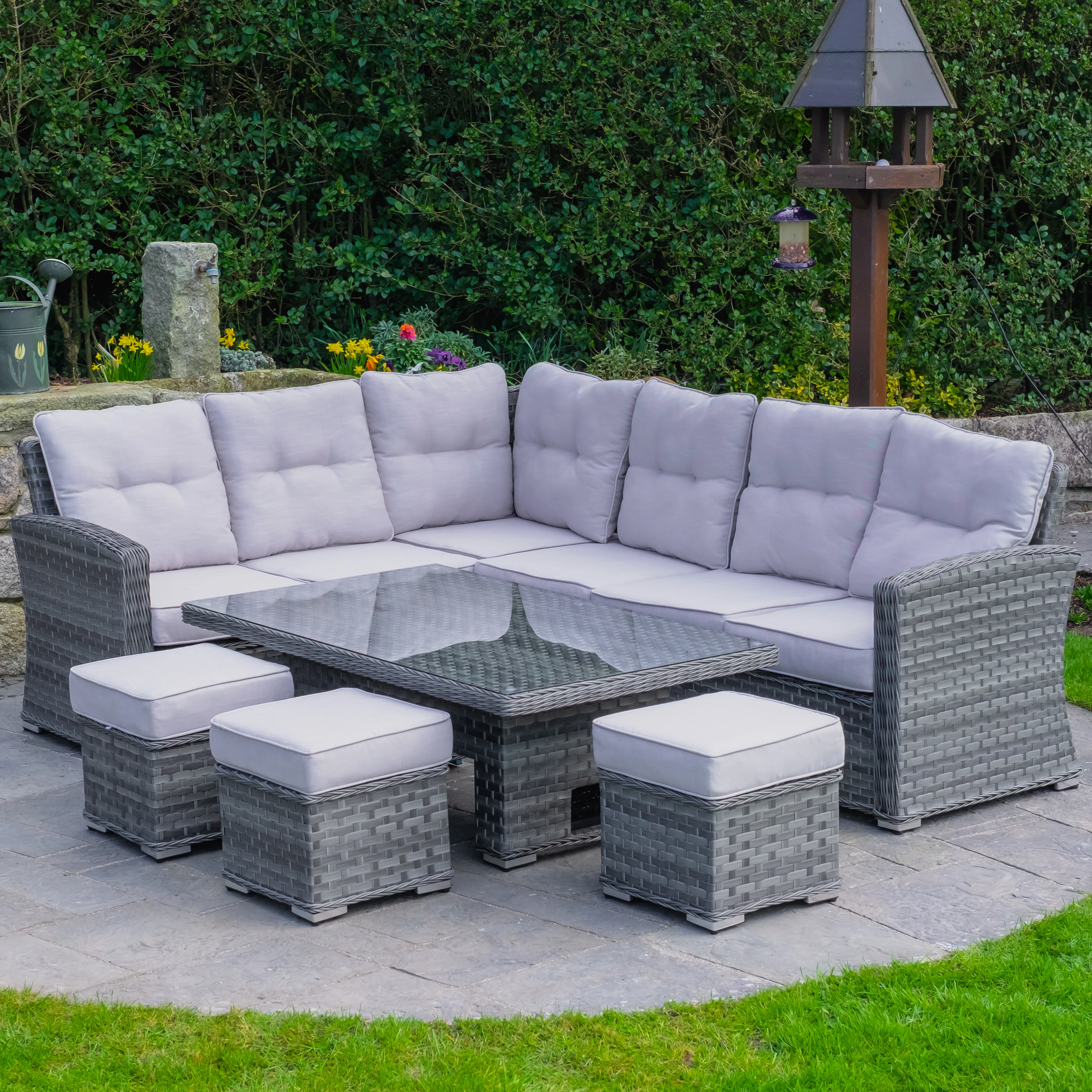 Ravenna - Corner Sofa Set with Rectangular Rising Table (Grey) - Image 5