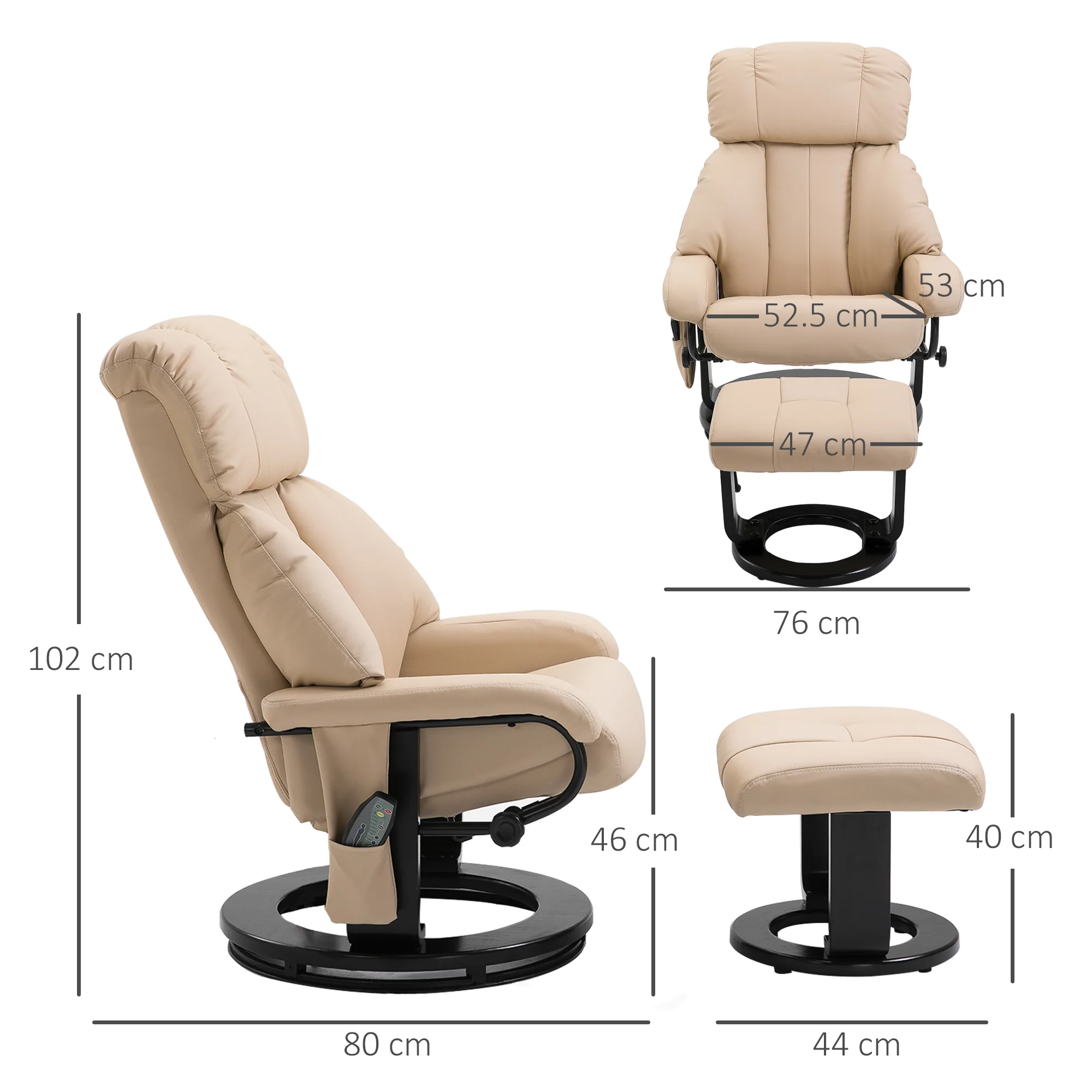 Recliner Chair, Ergonomic Massage with Stool, Beige - Image 3