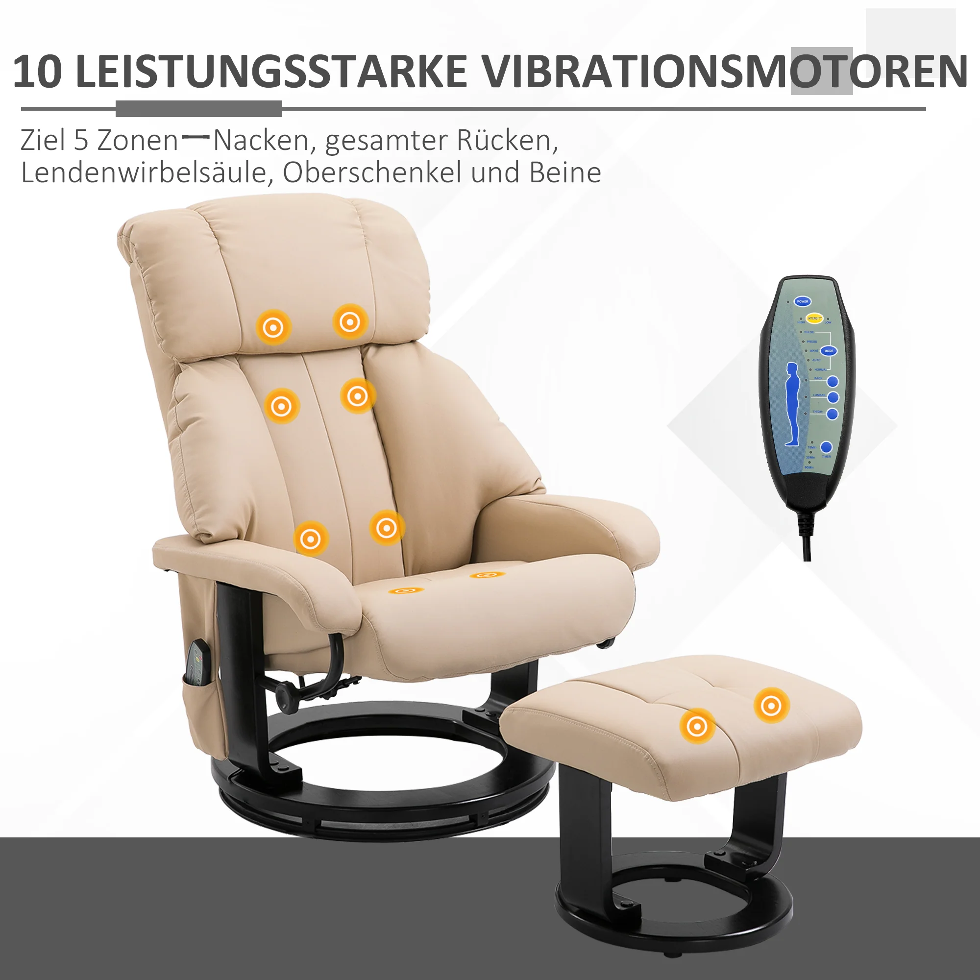 Recliner Chair, Ergonomic Massage with Stool, Beige - Image 4