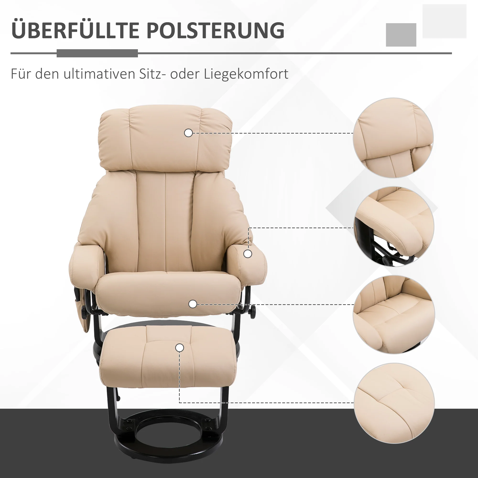 Recliner Chair, Ergonomic Massage with Stool, Beige - Image 5