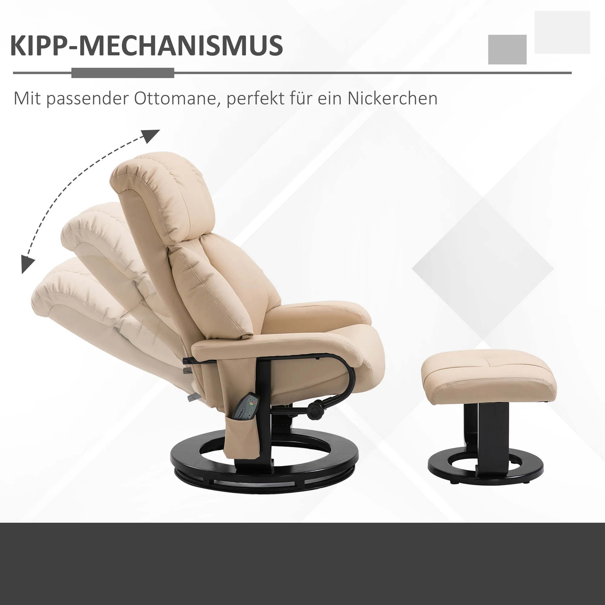 Recliner Chair, Ergonomic Massage with Stool, Beige - Image 6