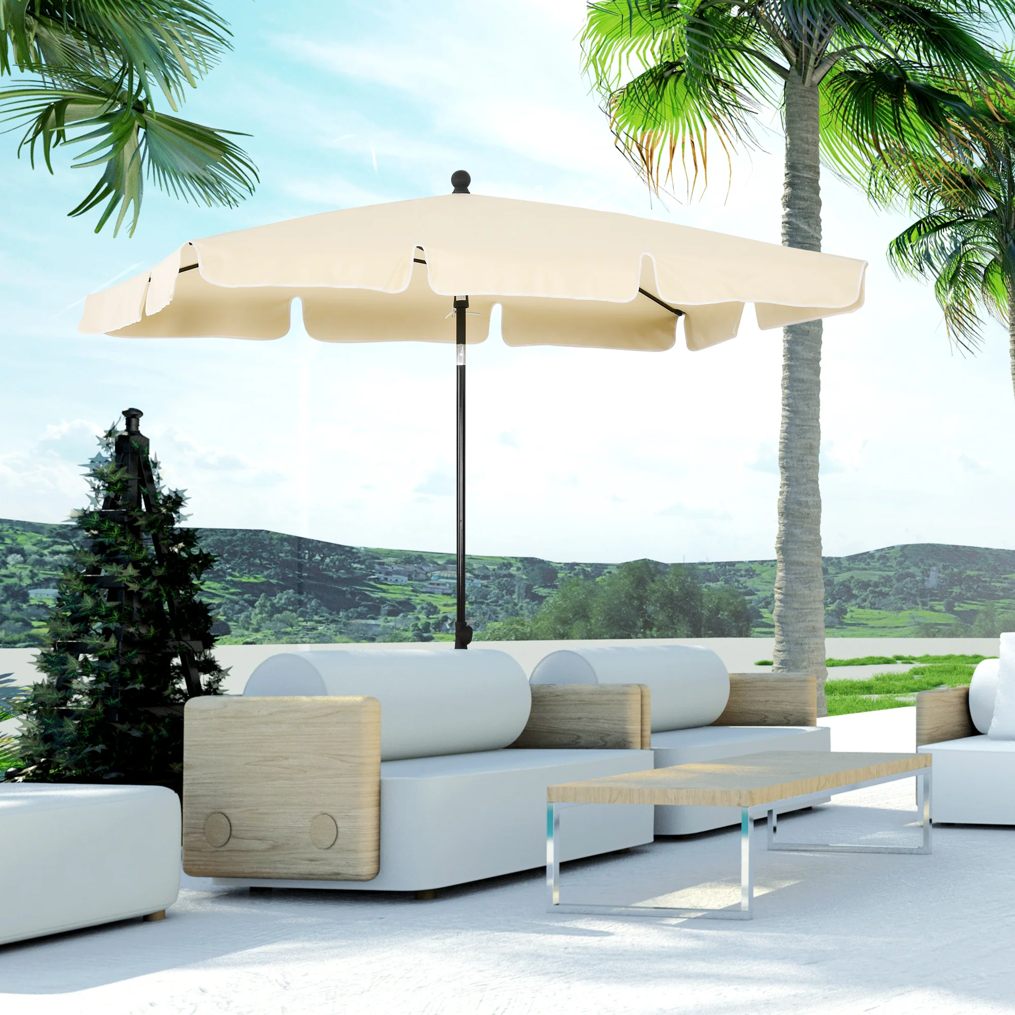 Rectangular Parasol, Patio Umbrella with Tilt 2M x 1.25M, Beige Aluminium