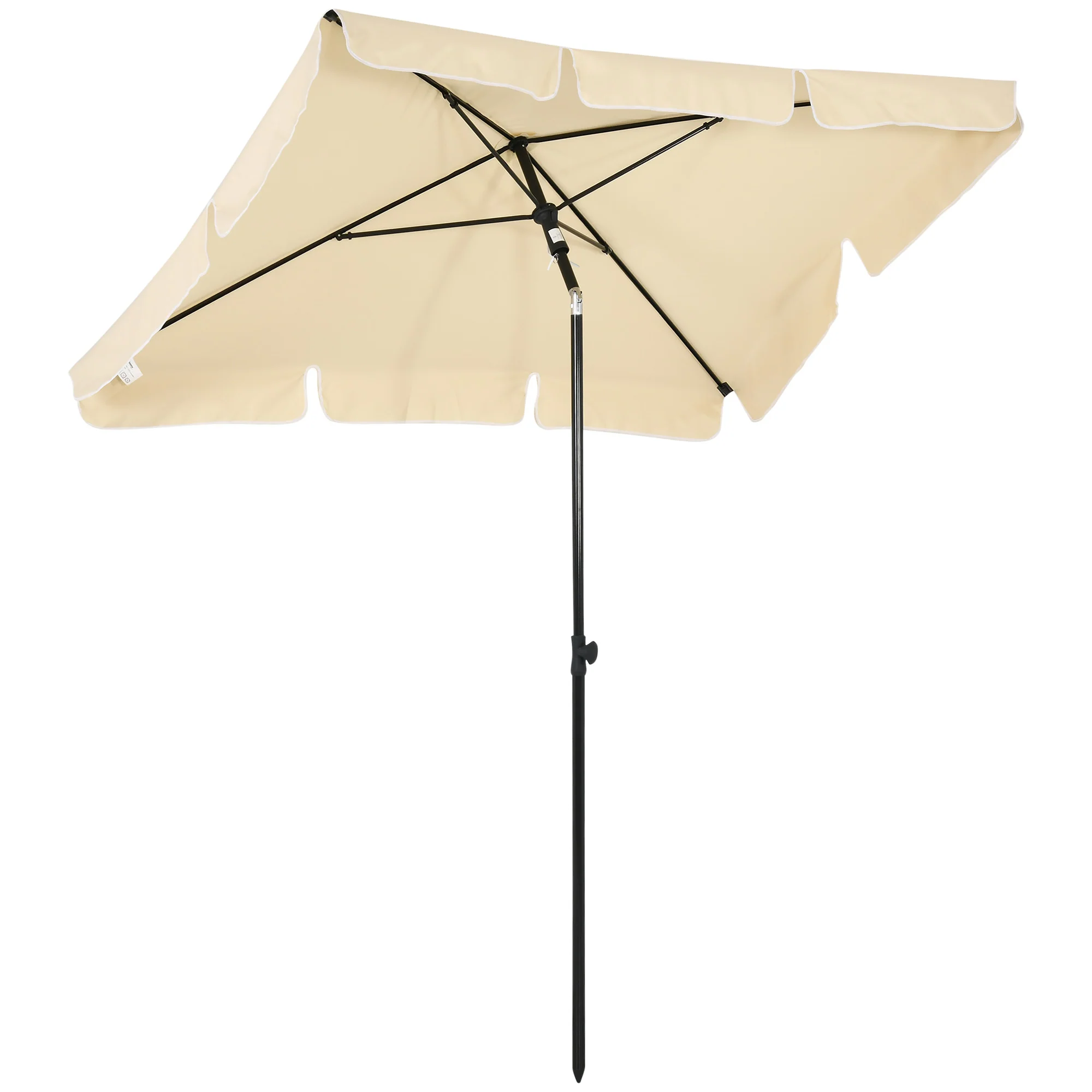 Rectangular Parasol, Patio Umbrella with Tilt 2M x 1.25M, Beige Aluminium - Image 2
