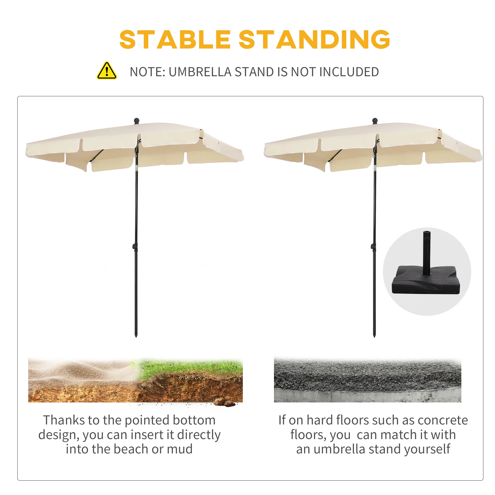 Rectangular Parasol, Patio Umbrella with Tilt 2M x 1.25M, Beige Aluminium - Image 6