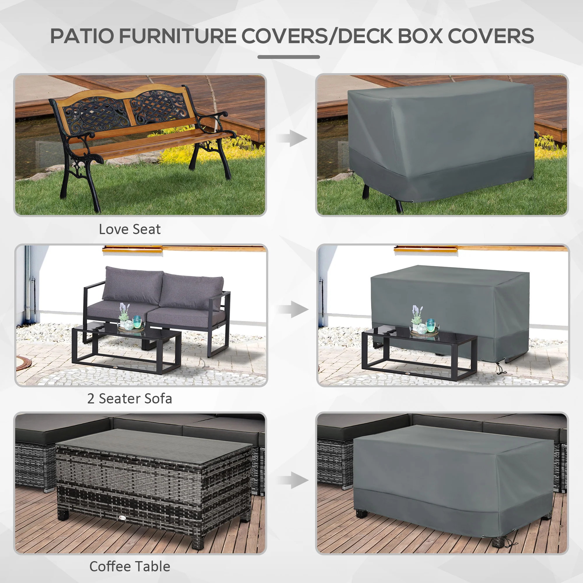 Rectangular Patio Furniture Cover, 3 Seater Sofa Set Water UV Resistant 600D Oxford Fabric, 190x72x76cm - Image 4